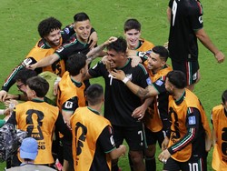 Soccer Football - FIFA World Cup 2026 - Group A - Mexico v South Korea - Estadio Guadalajara, Guadalajara, Mexico - June 18, 2026 Mexico's Luis Romo celebrates scoring their first goal with teammates REUTERS/Amanda Perobelli