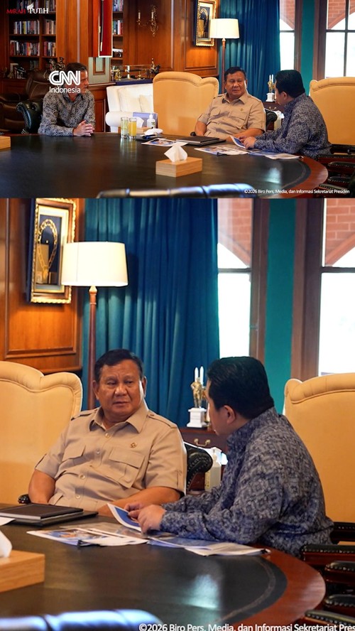Prabowo Terima Erick Thohir dan Pelatih Timnas di Hambalang