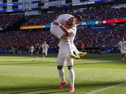 Soccer Football - FIFA World Cup 2026 - Group C - Scotland v Morocco - Boston Stadium, Foxborough, Massachusetts, U.S. - June 19, 2026 Morocco's Ismael Saibari celebrates scoring their first goal with Bilal El Khannouss IMAGN IMAGES via Reuters/Paul