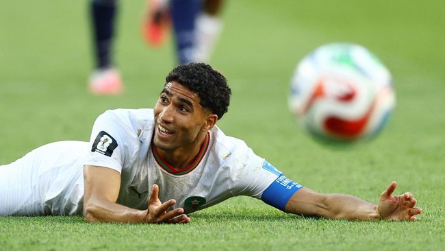 Soccer Football - FIFA World Cup 2026 - Group C - Scotland v Morocco - Boston Stadium, Foxborough, Massachusetts, U.S. - June 19, 2026 Morocco's Achraf Hakimi reacts REUTERS/Peter Cziborra