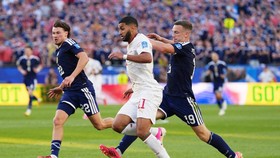 Soccer Football - FIFA World Cup 2026 - Group C - Scotland v Morocco - Boston Stadium, Foxborough, Massachusetts, U.S. - June 19, 2026 Morocco's Ismael Saibari in action with Scotland's Lewis Ferguson and Nathan Patterson IMAGN IMAGES via Reuters/Dav