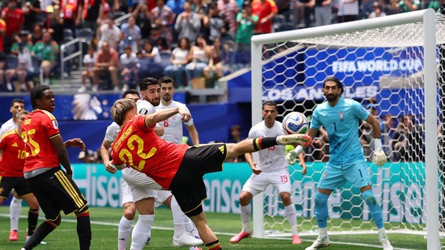 Soccer Football - FIFA World Cup 2026 - Group G - Belgium v Iran - Los Angeles Stadium, Inglewood, California, U.S. - June 21, 2026 Belgium's Alexis Saelemaekers shoots at goal IMAGN IMAGES via Reuters/Jessie Alcheh