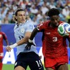Soccer Football - FIFA World Cup 2026 - Group H -  Uruguay v Cape Verde - Miami Stadium, Miami Gardens, Florida, U.S. - June 21, 2026 Cape Verde's Diney Borges in action with Uruguay's Agustin Canobbio REUTERS/Amanda Perobelli