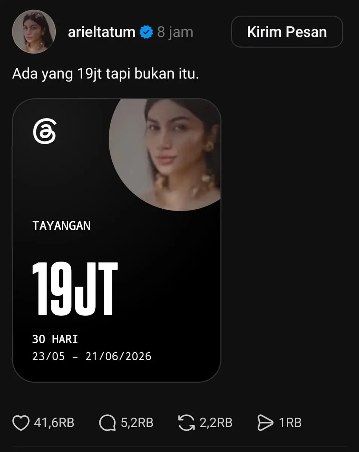Unggahan asbun Ariel Tatum
