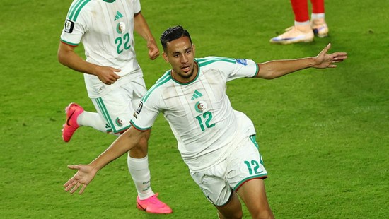 Soccer Football - FIFA World Cup 2026 - Group J - Jordan v Algeria - San Francisco Bay Area Stadium, Santa Clara, California, U.S. - June 22, 2026
Algeria's Nadhir Benbouali celebrates scoring their first goal REUTERS/Luisa Gonzalez     TPX IMAGES O