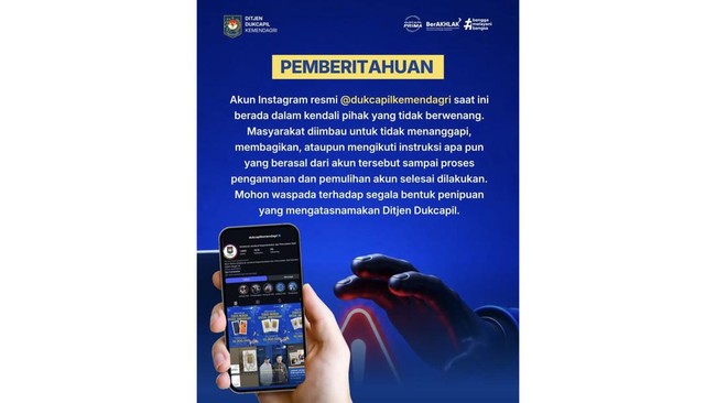 Akun Instagram @dukcapilkemendagri di Hack
