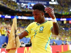 Soccer Football - FIFA World Cup 2026 - Group C - Scotland v Brazil - Miami Stadium, Miami Gardens, Florida, U.S. - June 24, 2026 Brazil's Vinicius Junior celebrates scoring a goal that was later disallowed IMAGN IMAGES via Reuters/Nathan Ray Seebeck