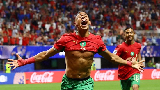 Soccer Football - FIFA World Cup 2026 - Group C - Morocco v Haiti - Atlanta Stadium, Atlanta, Georgia, U.S. - June 24, 2026 Morocco's Soufiane Rahimi celebrates scoring their third goal REUTERS/Bernadett Szabo     TPX IMAGES OF THE DAY