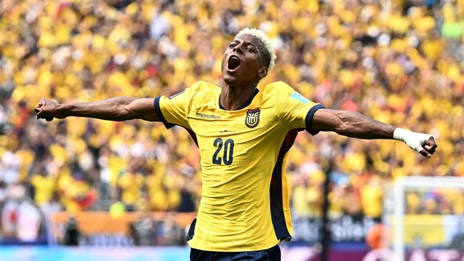 Soccer Football - FIFA World Cup 2026 - Group E - Ecuador v Germany - New York/New Jersey Stadium, East Rutherford, New Jersey, U.S. - June 25, 2026 Ecuador's Nilson Angulo celebrates scoring their first goal REUTERS/Dylan Martinez     TPX IMAGES OF