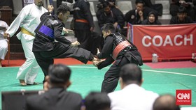 Suasana Kejuaraan Pencak Silat Tingkat Nasional Piala Presiden 2026 di Padepokan Pencak Silat TMII, Jakarta, Jumat, (26/06/2026).