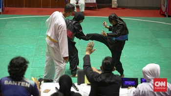 Suasana Kejuaraan Pencak Silat Tingkat Nasional Piala Presiden 2026 di Padepokan Pencak Silat TMII, Jakarta, Jumat, (26/06/2026).