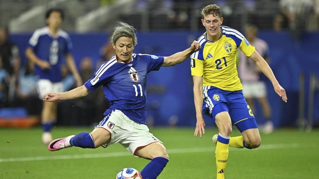 Soccer Football - FIFA World Cup 2026 - Group F - Japan v Sweden - Dallas Stadium, Arlington, Texas, U.S. - June 25, 2026
Japan's Daizen Maeda scores their first goal IMAGN IMAGES via Reuters/Jerome Miron