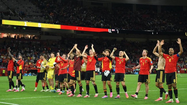 Soccer Football - FIFA World Cup 2026 - Group G - New Zealand v Belgium - BC Place, Vancouver, Canada - June 26, 2026 Belgium players celebrate after the match IMAGN IMAGES via Reuters/Anne-Marie Sorvin