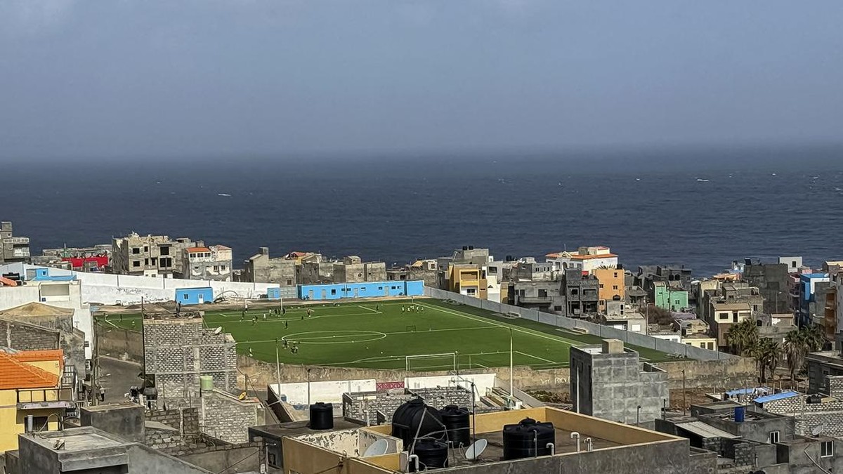 People play football in the town of Ponta do Sol on the island of Santo Antao, Cape Verde, March 7, 2026. Picture taken with a mobile phone. REUTERS/Simon Robinson