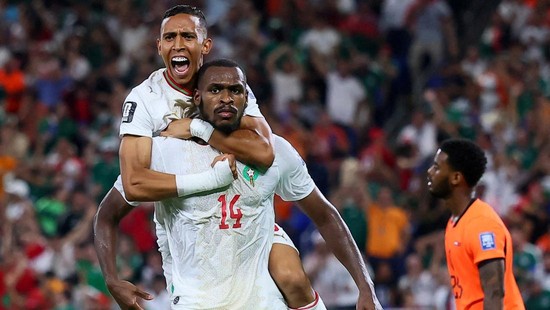 Soccer Football - FIFA World Cup 2026 - Round of 32 - Netherlands v Morocco - Estadio Monterrey, Monterrey, Mexico - June 29, 2026
Morocco's Issa Diop celebrates scoring their first goal with Soufiane Rahimi REUTERS/Eloisa Sanchez     TPX IMAGES OF