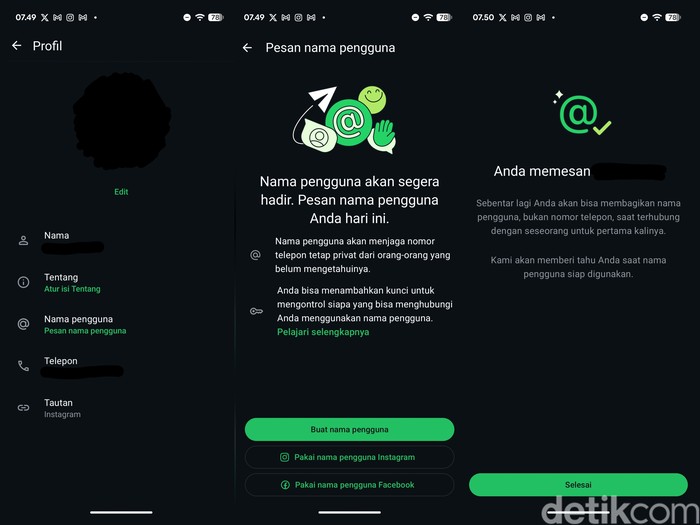 Cara reservasi username WhatsApp