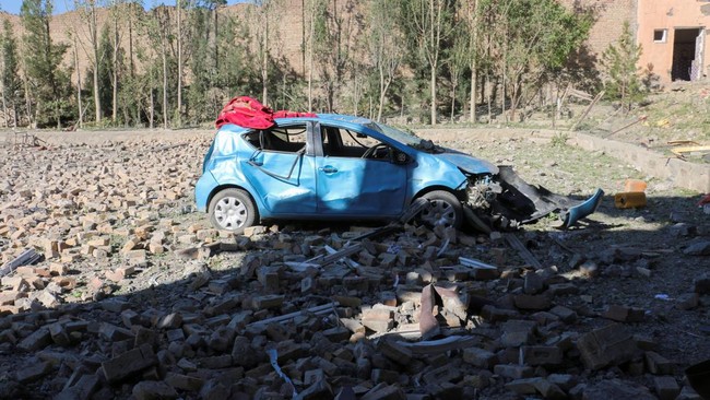 A destroyed car following an airstrike that the Taliban say was carried out by Pakistan's security forces, in Samkani district, Afghanistan, June 29, 2026. REUTERS/Stringer