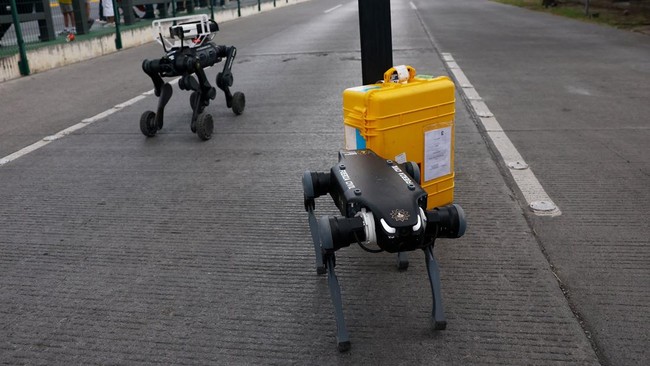 Robot berkaki empat yang dilengkapi dengan sensor visual mutakhir untuk mengirimkan tayangan real-time ke pusat kendali.