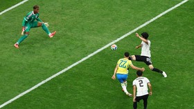 Soccer Football - FIFA World Cup 2026 - Round of 32 - Brazil v Japan - Houston Stadium, Houston, Texas, U.S. - June 29, 2026 Brazil's Gabriel Martinelli scores their second goal REUTERS/Pedro Nunes