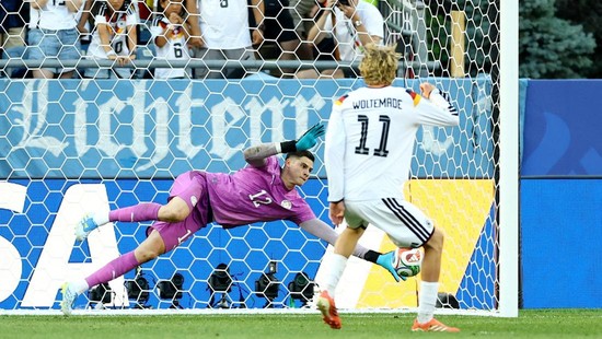 Soccer Football - FIFA World Cup 2026 - Round of 32 - Germany v Paraguay - Boston Stadium, Foxborough, Massachusetts, U.S. - June 29, 2026 Germany's Nick Woltemade has his penalty saved during the penalty shootout by Paraguay's Orlando Gill REUTERS/P