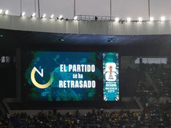 Soccer Football - FIFA World Cup 2026 - Round of 32 - Mexico v Ecuador - Estadio Azteca, Mexico City, Mexico - June 30, 2026 The big screen inside the stadium displays a message saying "the match has been delayed" REUTERS/Carlos Perez Gallardo