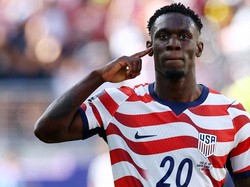 Soccer Football - FIFA World Cup 2026 - Round of 32 - United States v Bosnia and Herzegovina - San Francisco Bay Area Stadium, Santa Clara, California, U.S. - July 1, 2026
Folarin Balogun of the U.S. celebrates scoring their first goal REUTERS/Phil