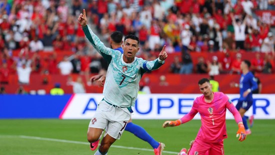 Soccer Football - FIFA World Cup 2026 - Round of 32 - Portugal v Croatia - Toronto Stadium, Toronto, Canada - July 2, 2026 Portugal's Cristiano Ronaldo celebrates scoring a goal that was later disallowed REUTERS/Mike Segar