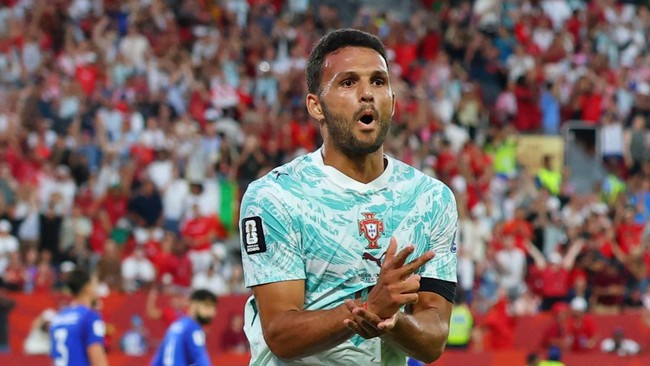 Soccer Football - FIFA World Cup 2026 - Round of 32 - Portugal v Croatia - Toronto Stadium, Toronto, Canada - July 2, 2026 Portugal's Goncalo Ramos celebrates scoring their second goal REUTERS/Mike Segar