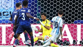 Soccer Football - FIFA World Cup 2026 - Round of 32 - Argentina v Cape Verde - Miami Stadium, Miami Gardens, Florida, U.S. - July 3, 2026 Cape Verde's Vozinha saves a shot from Argentina's Lionel Messi IMAGN IMAGES via Reuters/Nathan Ray Seebeck