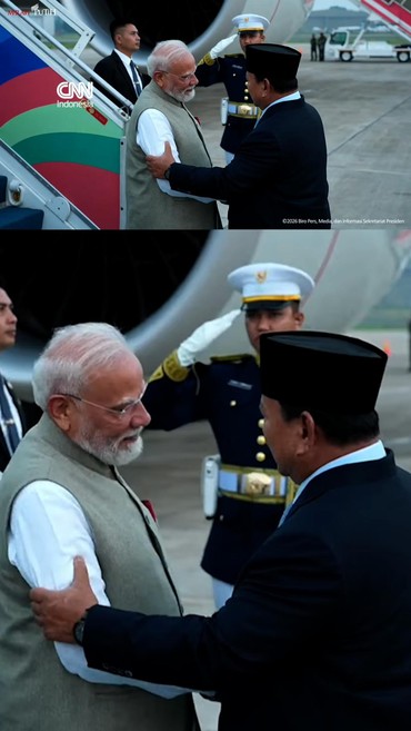 Momen Narendra Modi Tiba di Jakarta, Disambut Presiden Prabowo