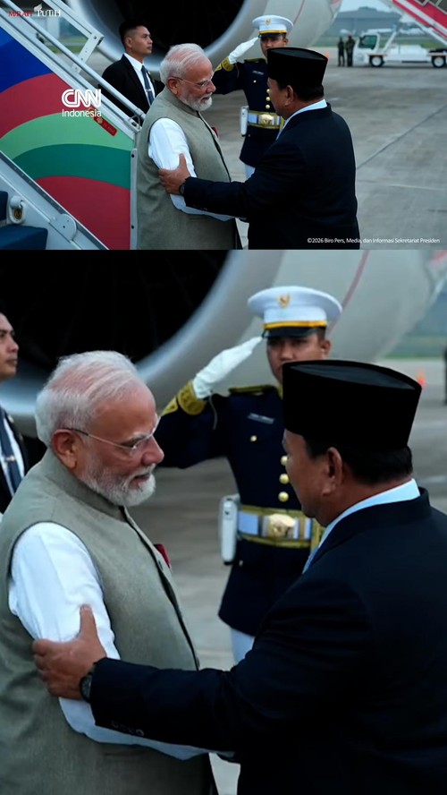 Momen Narendra Modi Tiba di Jakarta, Disambut Presiden Prabowo