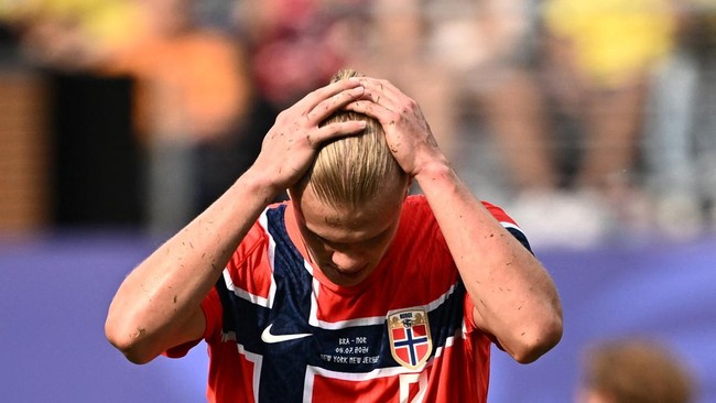 Soccer Football - FIFA World Cup 2026 - Round of 16 - Brazil v Norway - New York New Jersey Stadium, East Rutherford, New Jersey, U.S. - July 5, 2026 Norway's Erling Haaland reacts REUTERS/Dylan Martinez