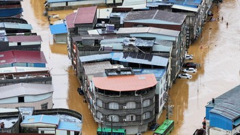 A drone view shows flooding in Pingshan village after heavy rainfall brought by Typhoon Maysak, in Hengzhou, Guangxi Zhuang Autonomous Region, China July 6, 2026. cnsphoto via REUTERS