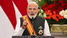 Indian Prime Minister Narendra Modi speaks during a joint-press conference with Indonesian President Prabowo Subianto following their meeting at the Merdeka Palace in Jakarta, Indonesia, July 7, 2026. REUTERS/Willy Kurniawan