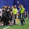 Soccer Football - FIFA World Cup 2026 - Round of 16 - Argentina v Egypt - Atlanta Stadium, Atlanta, Georgia, U.S. - July 7, 2026 A member of Egypt's coaching staff is shown a red card by referee Francois Letexier REUTERS/Paul Childs