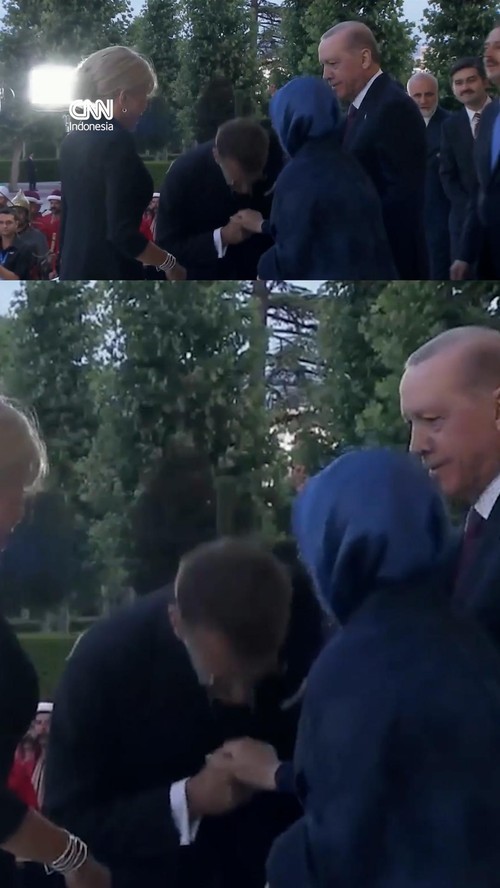 Emine Erdogan Tarik Tangan saat Macron Hendak Cium Tangan