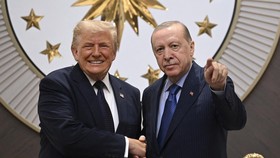 ANKARA, TURKIYE - JULY 07: Turkish President Recep Tayyip Erdogan welcomes US President Donald Trump at Ankara Airport, who is paying an official visit to Turkey ahead of the 36th NATO Heads of State and Government Summit in Ankara, Turkey, on July 0