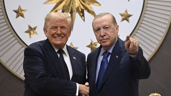 ANKARA, TURKIYE - JULY 07: Turkish President Recep Tayyip Erdogan welcomes US President Donald Trump at Ankara Airport, who is paying an official visit to Turkey ahead of the 36th NATO Heads of State and Government Summit in Ankara, Turkey, on July 0