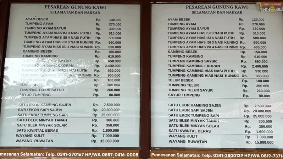Daftar Harga Ritual Gunung Kawi