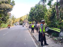 Truk Hantam Pohon di Karangasem gegara Sopir Hendak Ambil Rokok