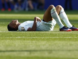 Soccer Football - FIFA World Cup 2026 - Quarter Final - France v Morocco - Boston Stadium, Foxborough, Massachusetts, U.S. - July 9, 2026 France's Kylian Mbappe down injured REUTERS/Jeenah Moon