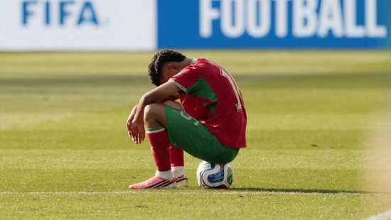 Soccer Football - FIFA World Cup 2026 - Quarter Final - France v Morocco - Boston Stadium, Foxborough, Massachusetts, U.S. - July 9, 2026 Morocco's Gessime Yassine looks dejected after the match as Morocco are eliminated from the World Cup REUTERS/Br