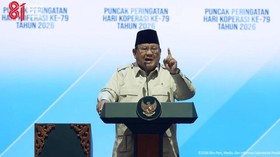 Presiden Prabowo Subianto berpidato pada acara puncak peringatan ke-79 Hari Koperasi di Jakarta, (12/7/2026).