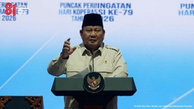 Presiden Prabowo Subianto berpidato pada acara puncak peringatan ke-79 Hari Koperasi di Jakarta, (12/7/2026).