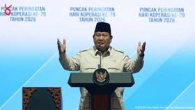 Presiden Prabowo Subianto berpidato pada acara puncak peringatan ke-79 Hari Koperasi di Jakarta, (12/7/2026).