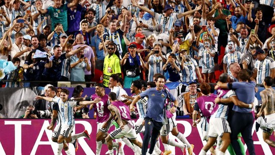 Soccer Football - FIFA World Cup 2026 - Quarter Final - Argentina v Switzerland - Kansas City Stadium, Kansas City, Missouri, U.S. - July 11, 2026 Argentina's Julian Alvarez celebrates scoring their second goal REUTERS/Lee Smith