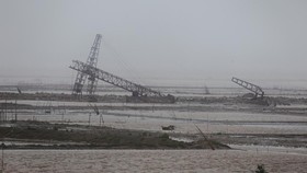 A toppled metal structure after strong winds brought by Typhoon Bavi near Wenzhou, Zhejiang province, China, July 12, 2026. REUTERS/Go Nakamura