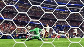 Soccer Football - FIFA World Cup 2026 - Semi Final - France v Spain - Dallas Stadium, Arlington, Texas, U.S. - July 14, 2026 Spain's Pedro Porro scores their second goal IMAGN IMAGES via Reuters/Maria Lysaker