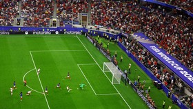 Soccer Football - FIFA World Cup 2026 - Semi Final - France v Spain - Dallas Stadium, Arlington, Texas, U.S. - July 14, 2026 Spain's Pedro Porro scores their second goal REUTERS/Agustin Marcarian