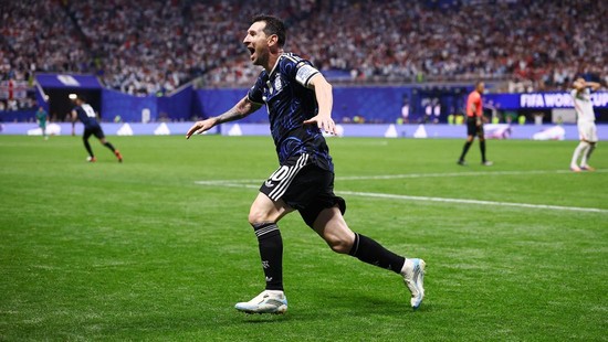 Soccer Football - FIFA World Cup 2026 - Semi Final - England v Argentina - Atlanta Stadium, Atlanta, Georgia, U.S. - July 15, 2026 Argentina's Lionel Messi celebrates after Lautaro Martinez scores their second goal REUTERS/Agustin Marcarian